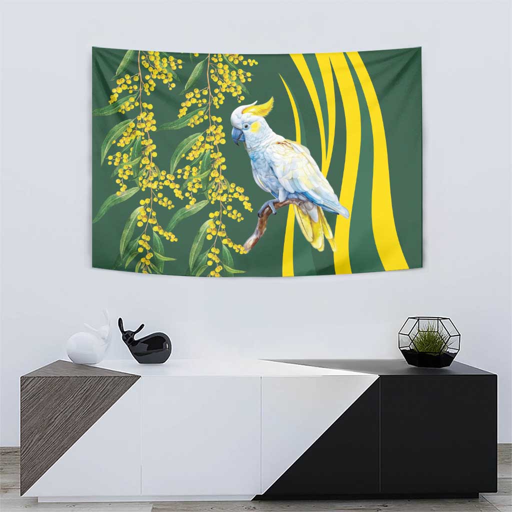 White Cockatoo and Golden Wattle Tapestry Australian Native Bird - Vibe Hoodie Shop