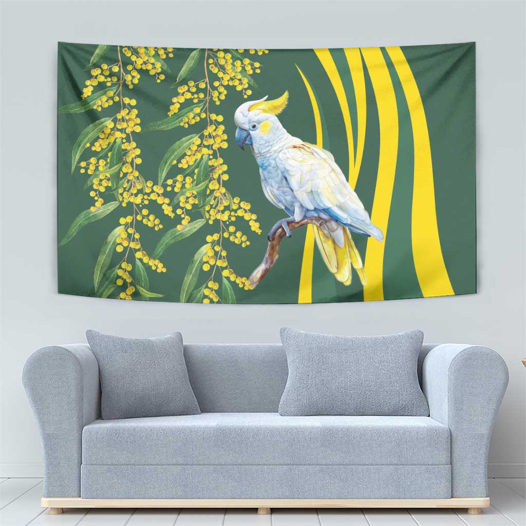 White Cockatoo and Golden Wattle Tapestry Australian Native Bird - Vibe Hoodie Shop