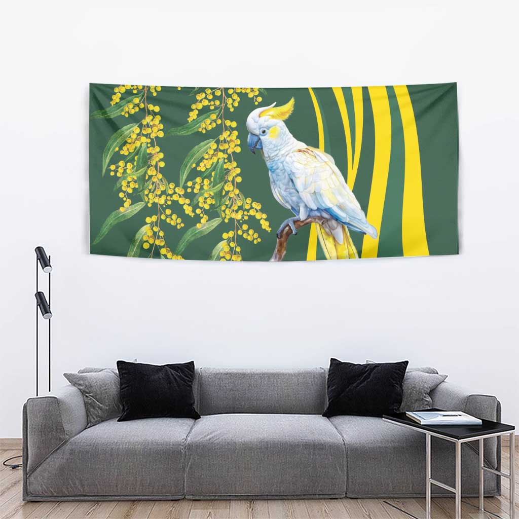 White Cockatoo and Golden Wattle Tapestry Australian Native Bird - Vibe Hoodie Shop