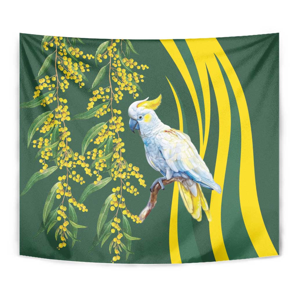 White Cockatoo and Golden Wattle Tapestry Australian Native Bird - Vibe Hoodie Shop