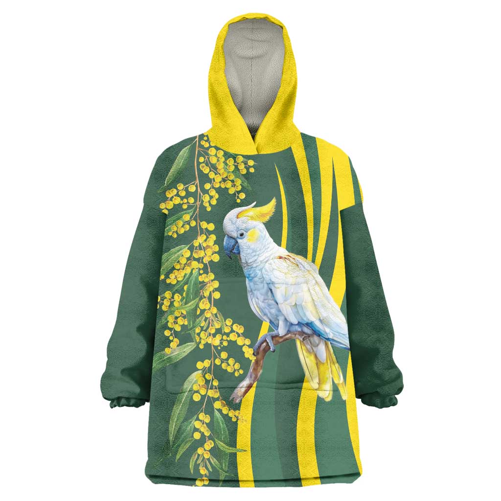 White Cockatoo and Golden Wattle Wearable Blanket Hoodie Australian Native Bird - Vibe Hoodie Shop