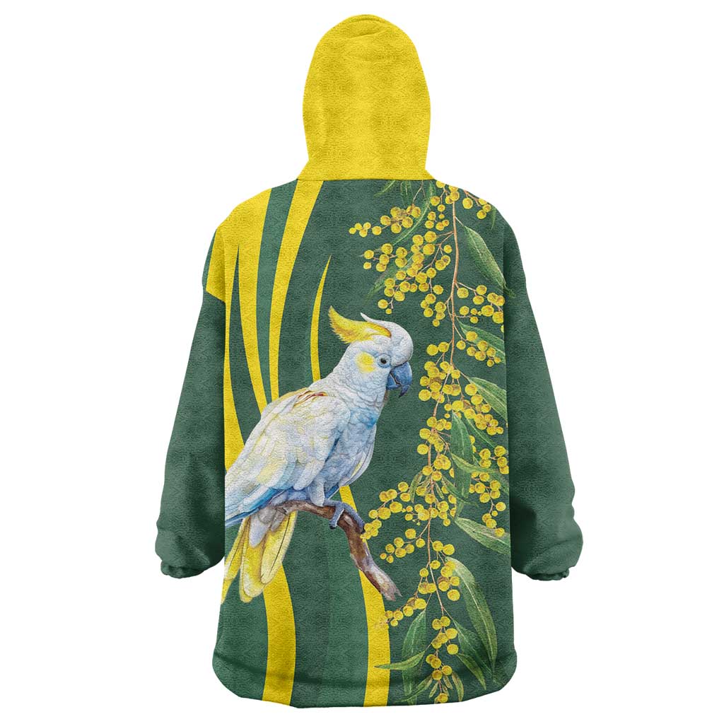 White Cockatoo and Golden Wattle Wearable Blanket Hoodie Australian Native Bird - Vibe Hoodie Shop