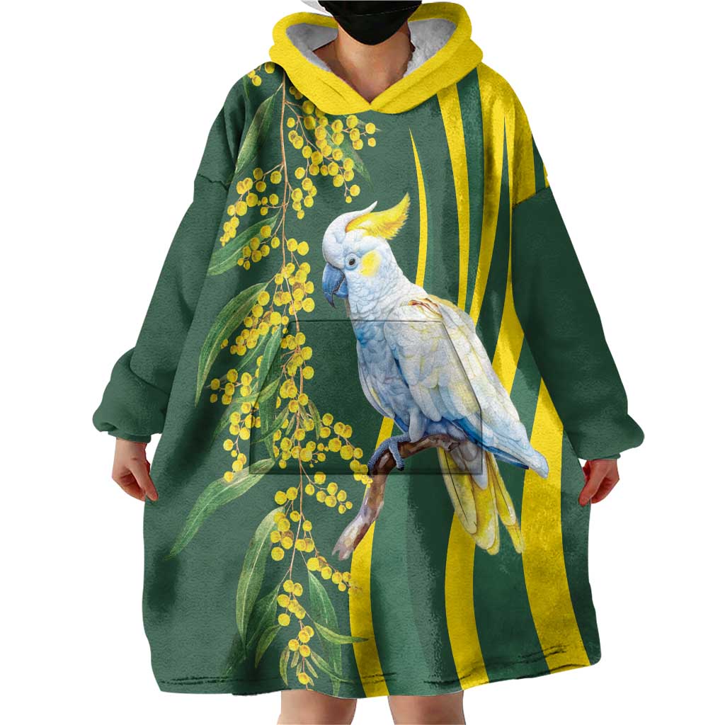 White Cockatoo and Golden Wattle Wearable Blanket Hoodie Australian Native Bird - Vibe Hoodie Shop