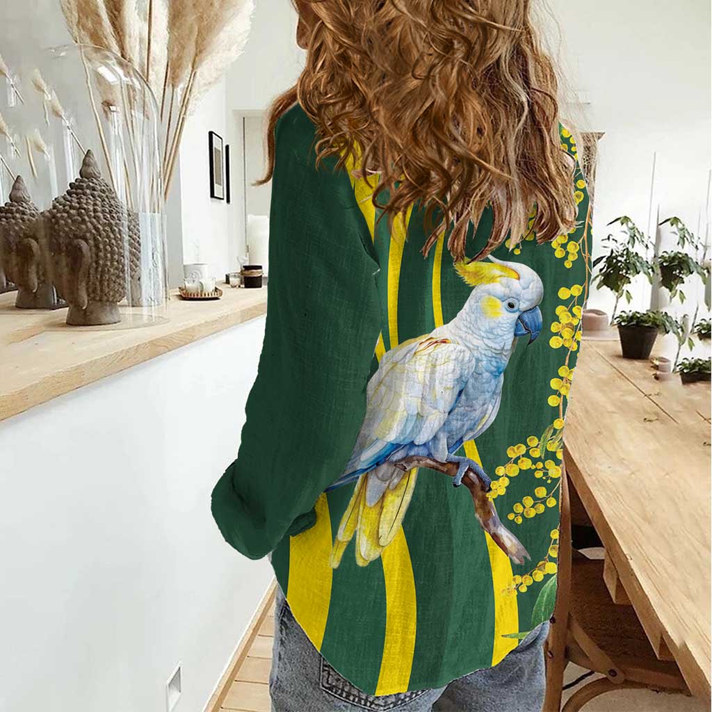 White Cockatoo and Golden Wattle Women Casual Shirt Australian Native Bird - Vibe Hoodie Shop