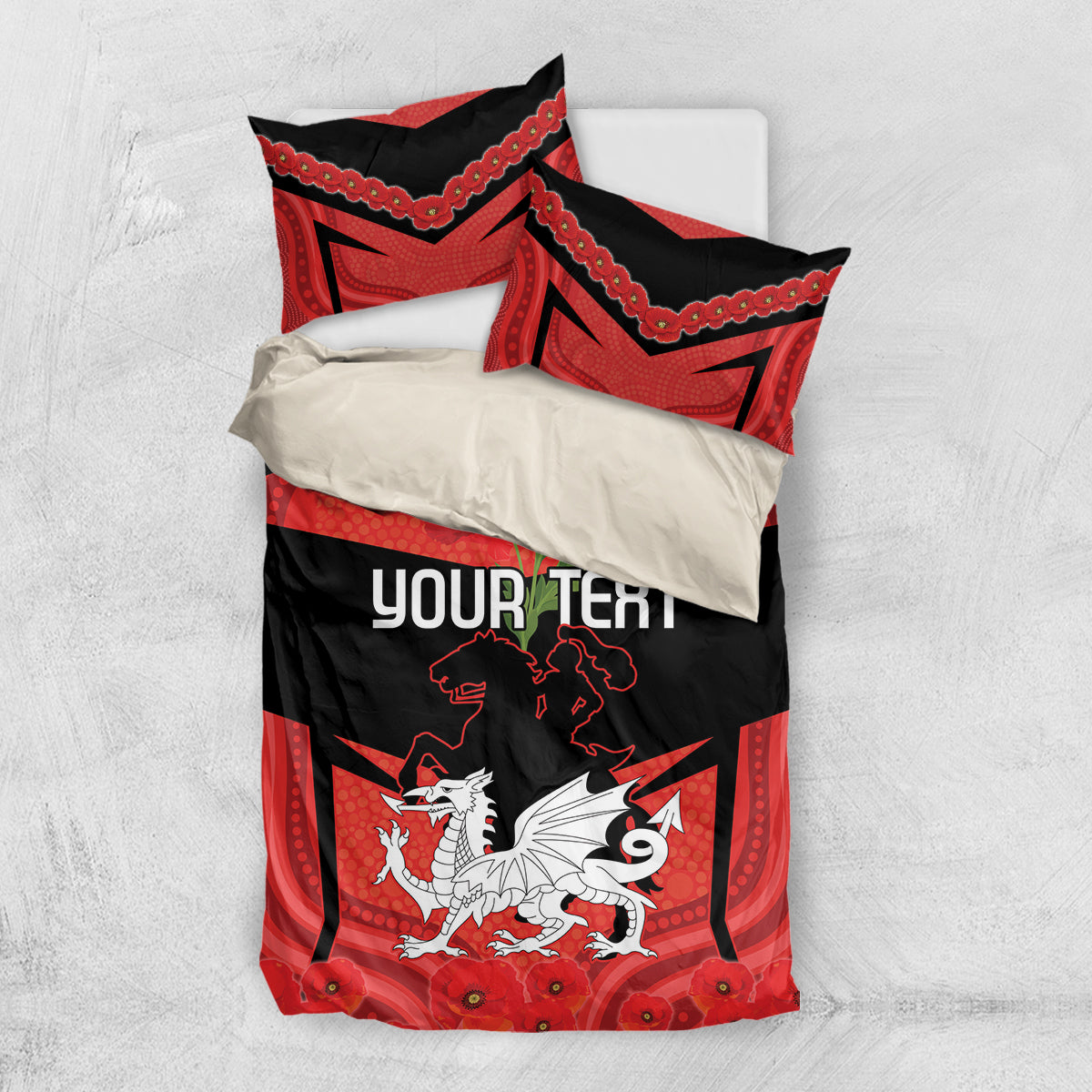 Custom Dragons Rugby ANZAC Bedding Set Gallipoli Soldier With Aboriginal Art - Vibe Hoodie Shop