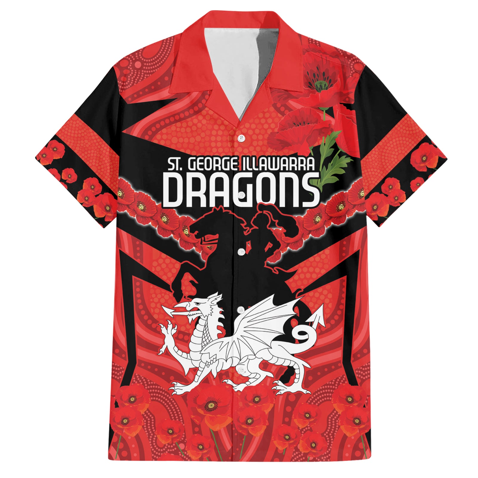 Custom Dragons Rugby ANZAC Hawaiian Shirt Gallipoli Soldier With Aboriginal Art - Vibe Hoodie Shop