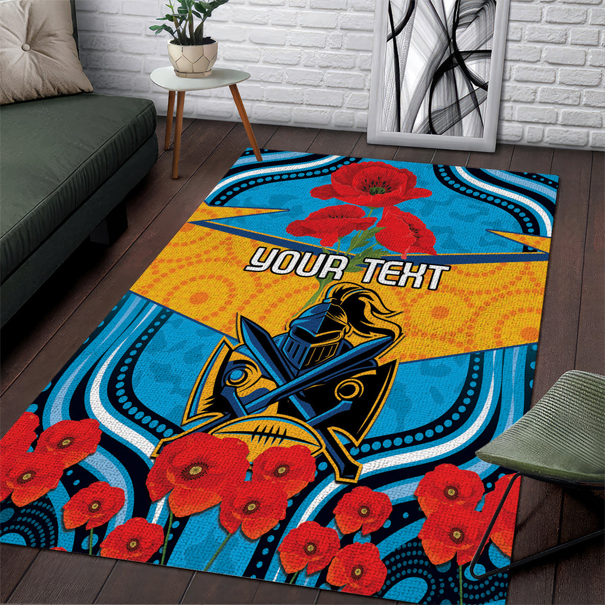 Custom GLD Titans Rugby ANZAC Area Rug Gallipoli Soldier With Aboriginal Art - Vibe Hoodie Shop