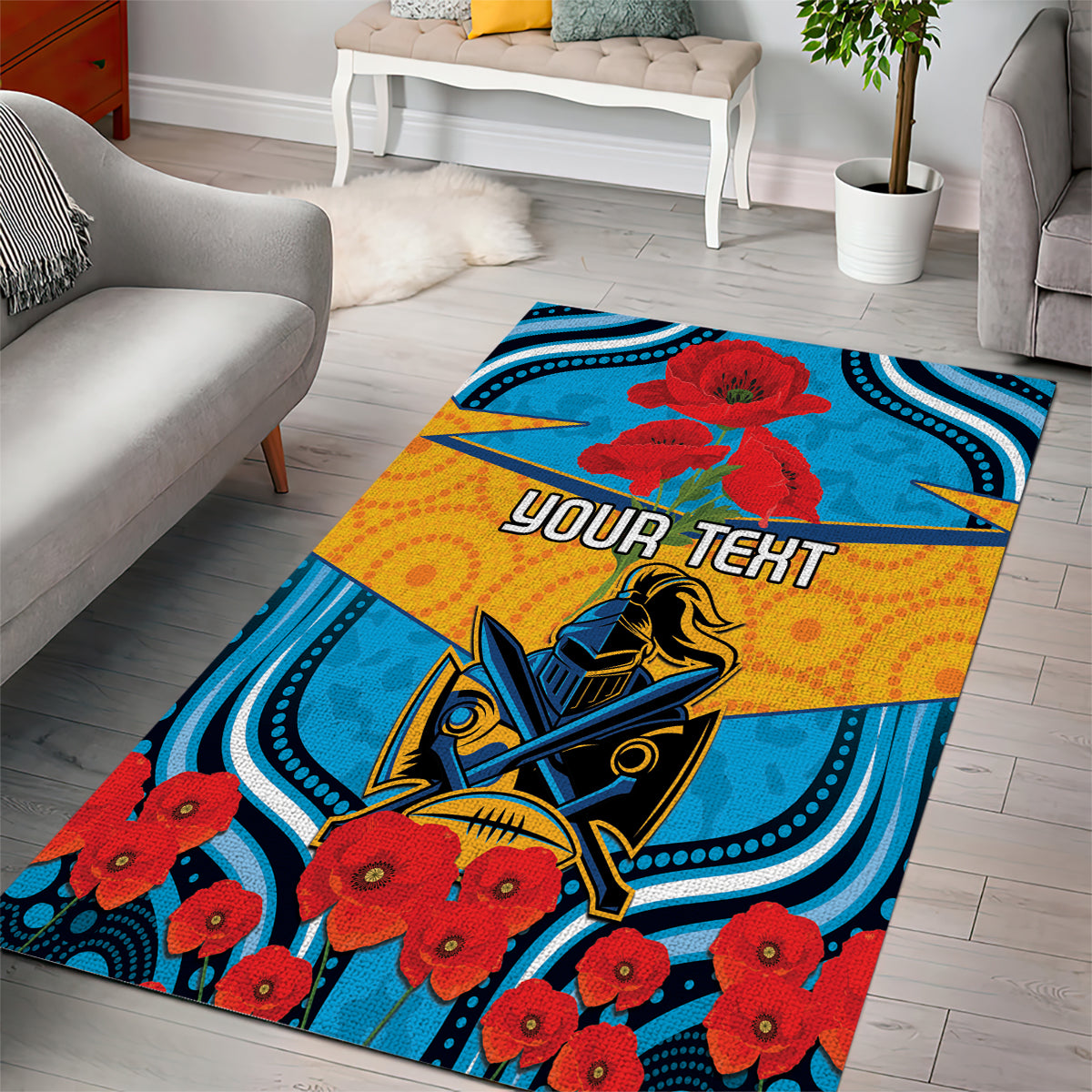 Custom GLD Titans Rugby ANZAC Area Rug Gallipoli Soldier With Aboriginal Art - Vibe Hoodie Shop