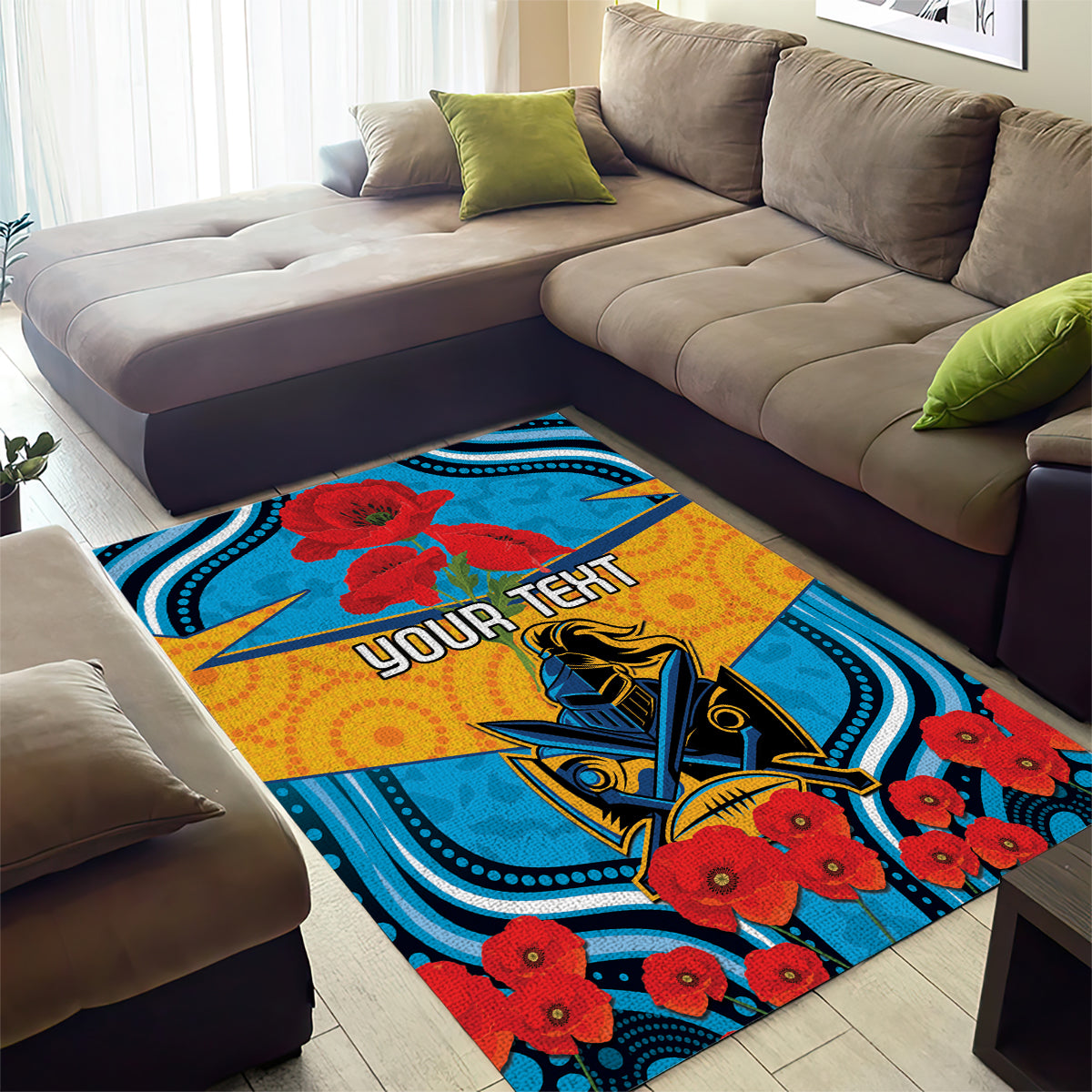 Custom GLD Titans Rugby ANZAC Area Rug Gallipoli Soldier With Aboriginal Art - Vibe Hoodie Shop