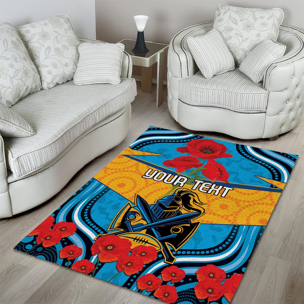 Custom GLD Titans Rugby ANZAC Area Rug Gallipoli Soldier With Aboriginal Art - Vibe Hoodie Shop