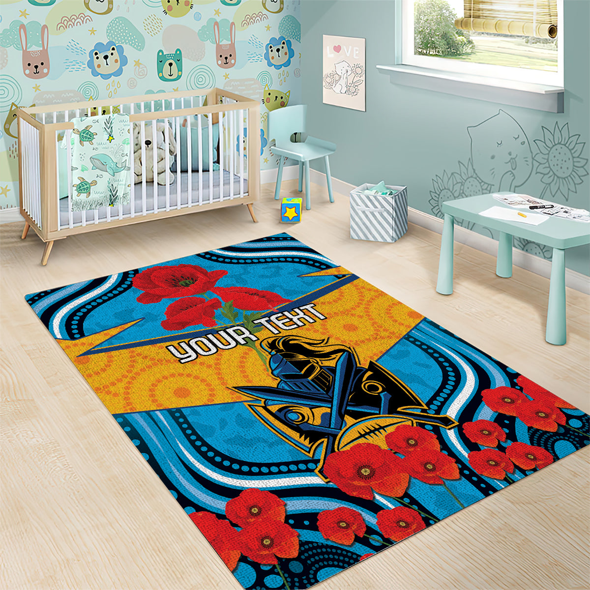 Custom GLD Titans Rugby ANZAC Area Rug Gallipoli Soldier With Aboriginal Art - Vibe Hoodie Shop