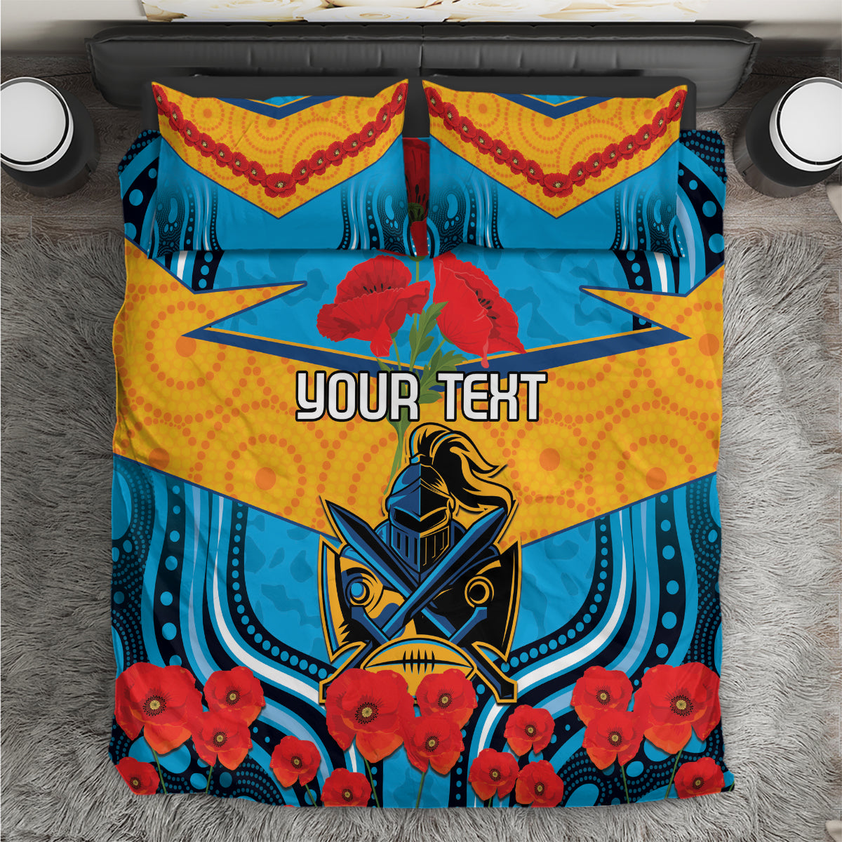 Custom GLD Titans Rugby ANZAC Bedding Set Gallipoli Soldier With Aboriginal Art - Vibe Hoodie Shop
