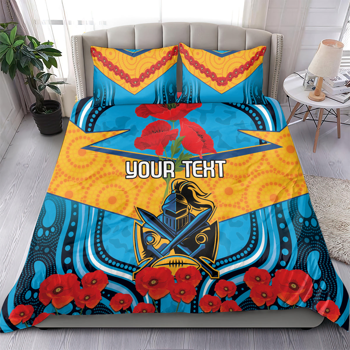 Custom GLD Titans Rugby ANZAC Bedding Set Gallipoli Soldier With Aboriginal Art - Vibe Hoodie Shop