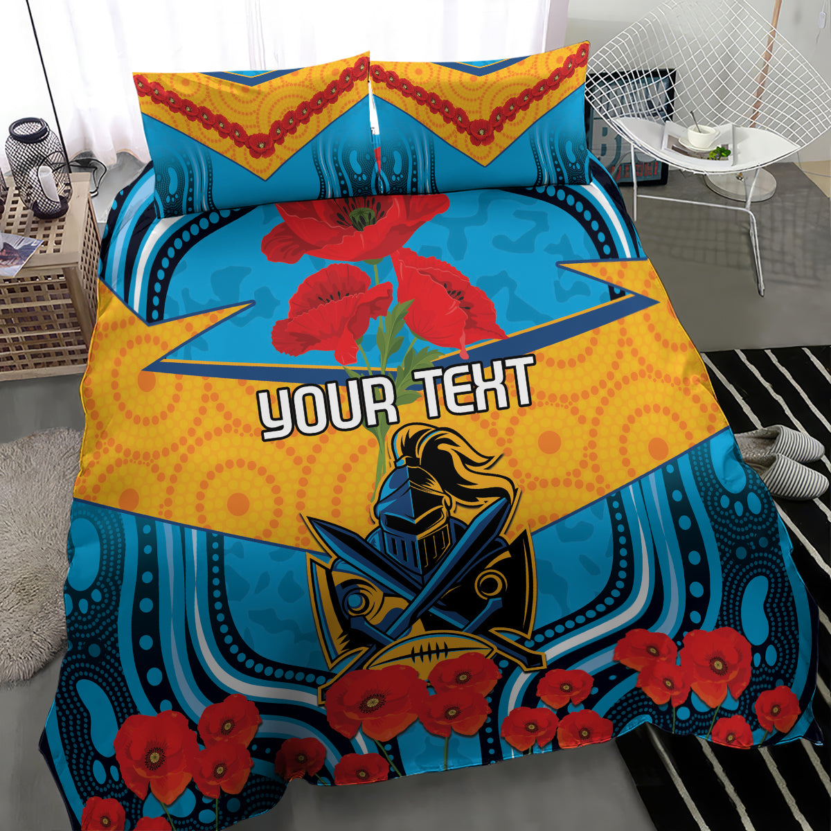 Custom GLD Titans Rugby ANZAC Bedding Set Gallipoli Soldier With Aboriginal Art - Vibe Hoodie Shop