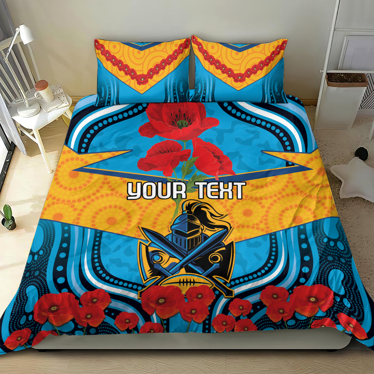 Custom GLD Titans Rugby ANZAC Bedding Set Gallipoli Soldier With Aboriginal Art - Vibe Hoodie Shop