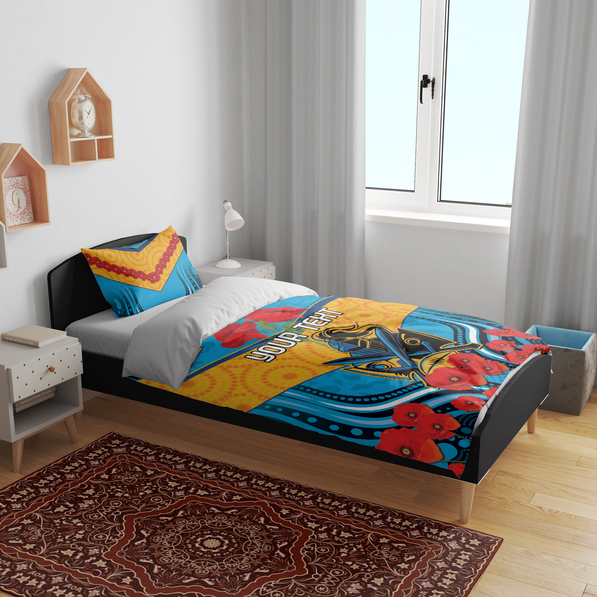Custom GLD Titans Rugby ANZAC Bedding Set Gallipoli Soldier With Aboriginal Art - Vibe Hoodie Shop
