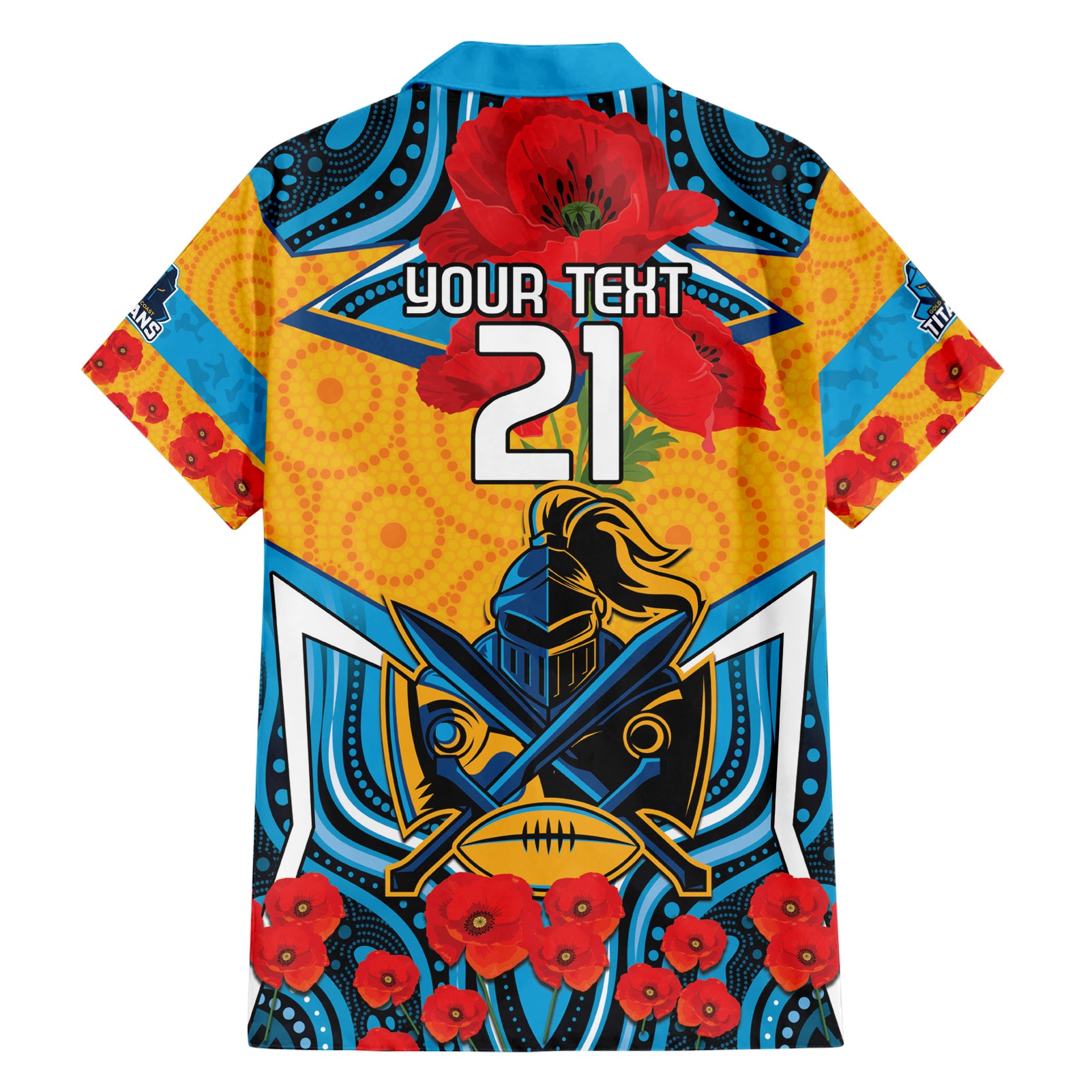 Custom GLD Titans Rugby ANZAC Hawaiian Shirt Gallipoli Soldier With Aboriginal Art - Vibe Hoodie Shop