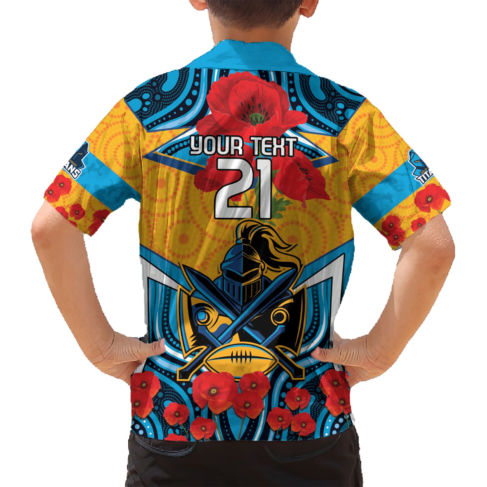 Custom GLD Titans Rugby ANZAC Hawaiian Shirt Gallipoli Soldier With Aboriginal Art - Vibe Hoodie Shop