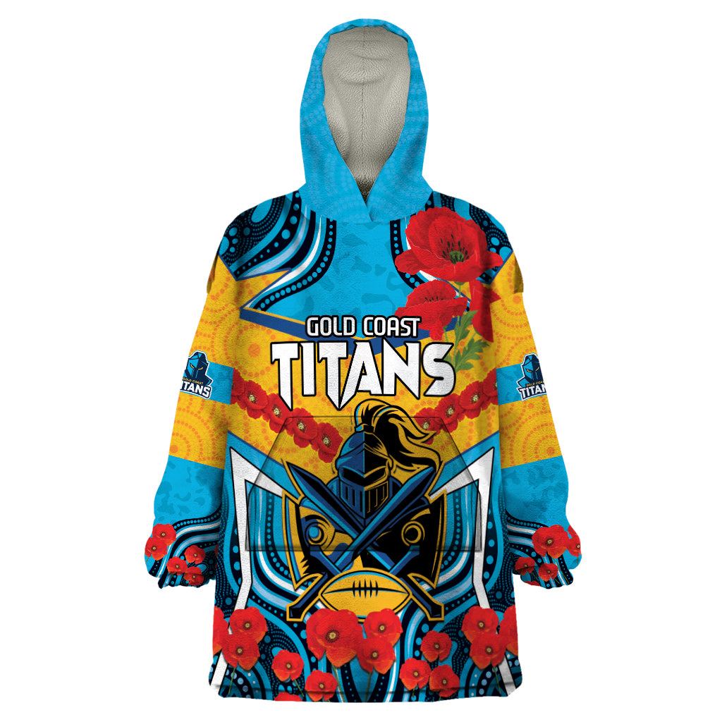 Custom GLD Titans Rugby ANZAC Wearable Blanket Hoodie Gallipoli Soldier With Aboriginal Art - Vibe Hoodie Shop