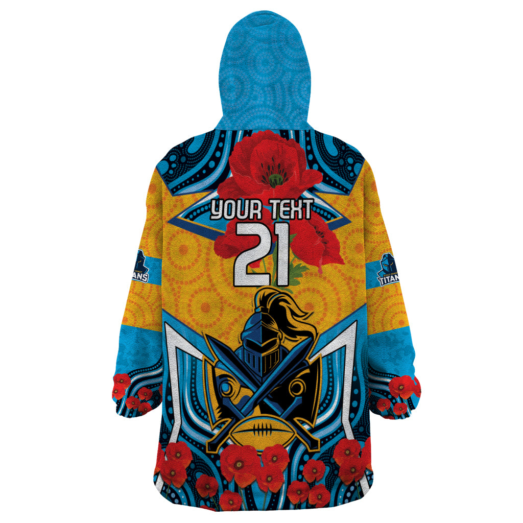 Custom GLD Titans Rugby ANZAC Wearable Blanket Hoodie Gallipoli Soldier With Aboriginal Art - Vibe Hoodie Shop