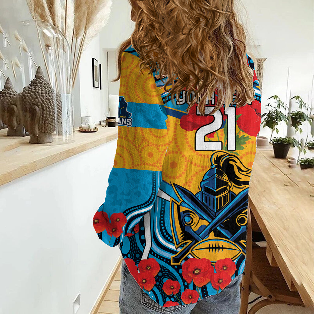 Custom GLD Titans Rugby ANZAC Women Casual Shirt Gallipoli Soldier With Aboriginal Art - Vibe Hoodie Shop