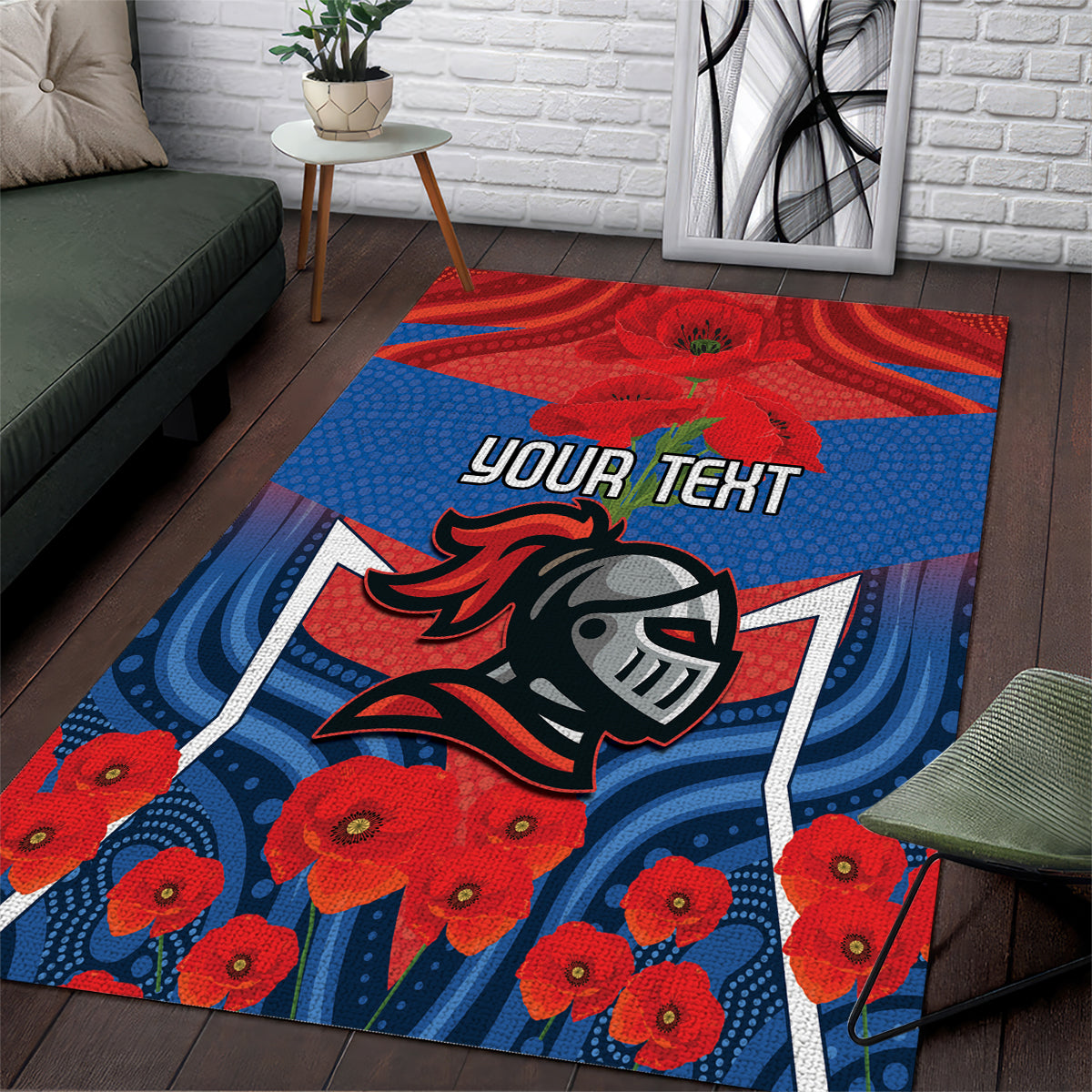 Custom Knights Rugby ANZAC Area Rug Novocastrians Gallipoli Soldier With Aboriginal Art - Vibe Hoodie Shop