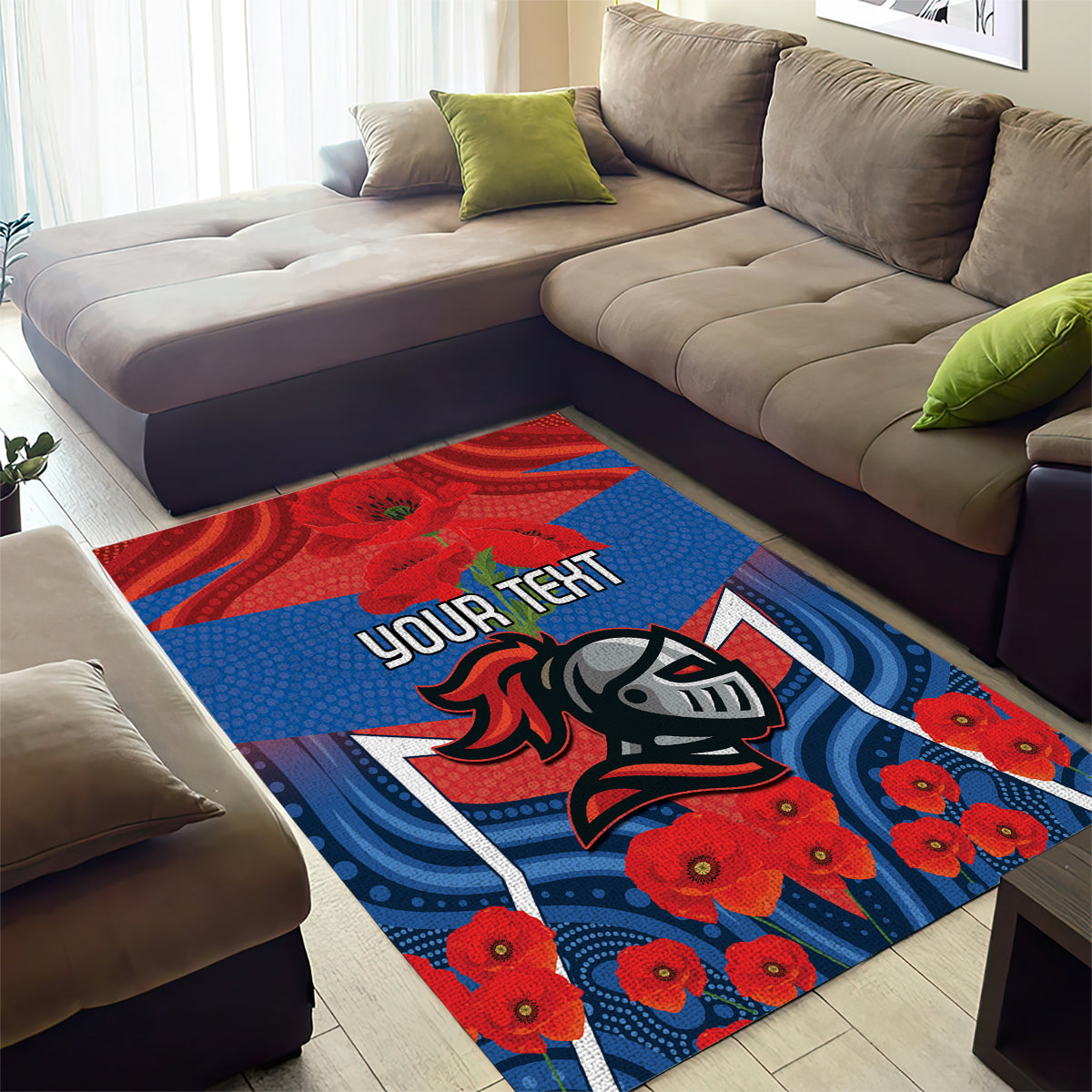 Custom Knights Rugby ANZAC Area Rug Novocastrians Gallipoli Soldier With Aboriginal Art - Vibe Hoodie Shop