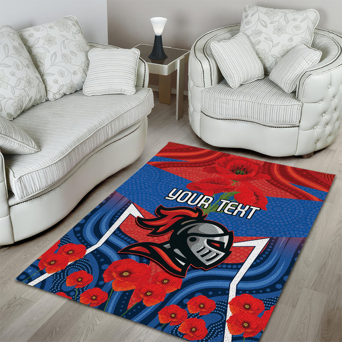 Custom Knights Rugby ANZAC Area Rug Novocastrians Gallipoli Soldier With Aboriginal Art - Vibe Hoodie Shop