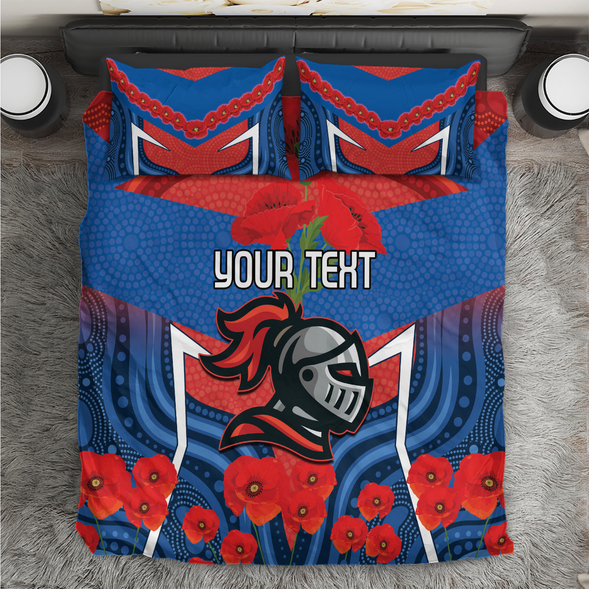 Custom Knights Rugby ANZAC Bedding Set Novocastrians Gallipoli Soldier With Aboriginal Art - Vibe Hoodie Shop