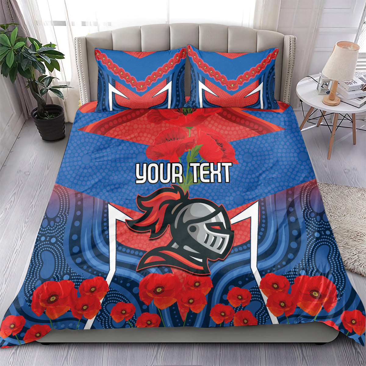 Custom Knights Rugby ANZAC Bedding Set Novocastrians Gallipoli Soldier With Aboriginal Art - Vibe Hoodie Shop