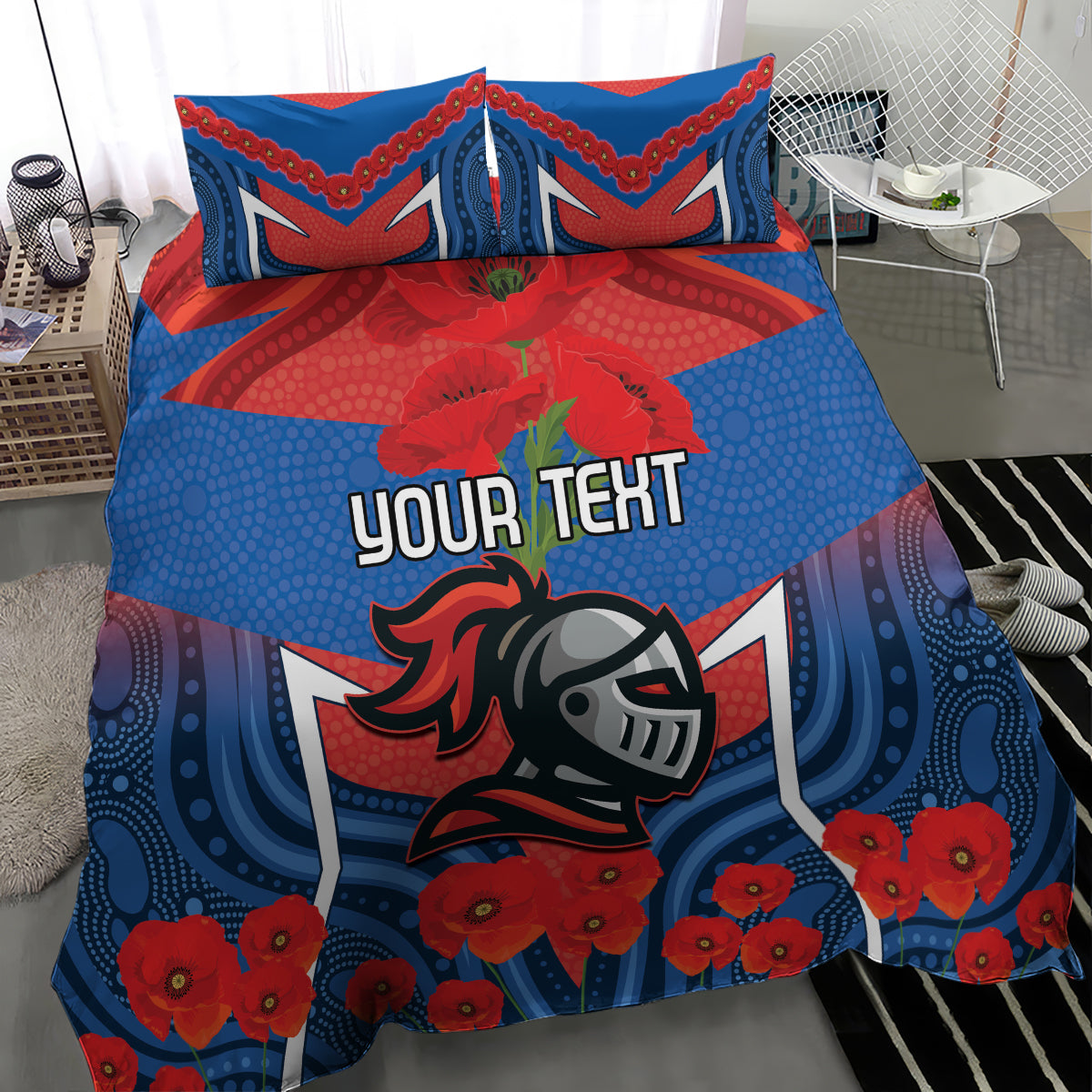 Custom Knights Rugby ANZAC Bedding Set Novocastrians Gallipoli Soldier With Aboriginal Art - Vibe Hoodie Shop