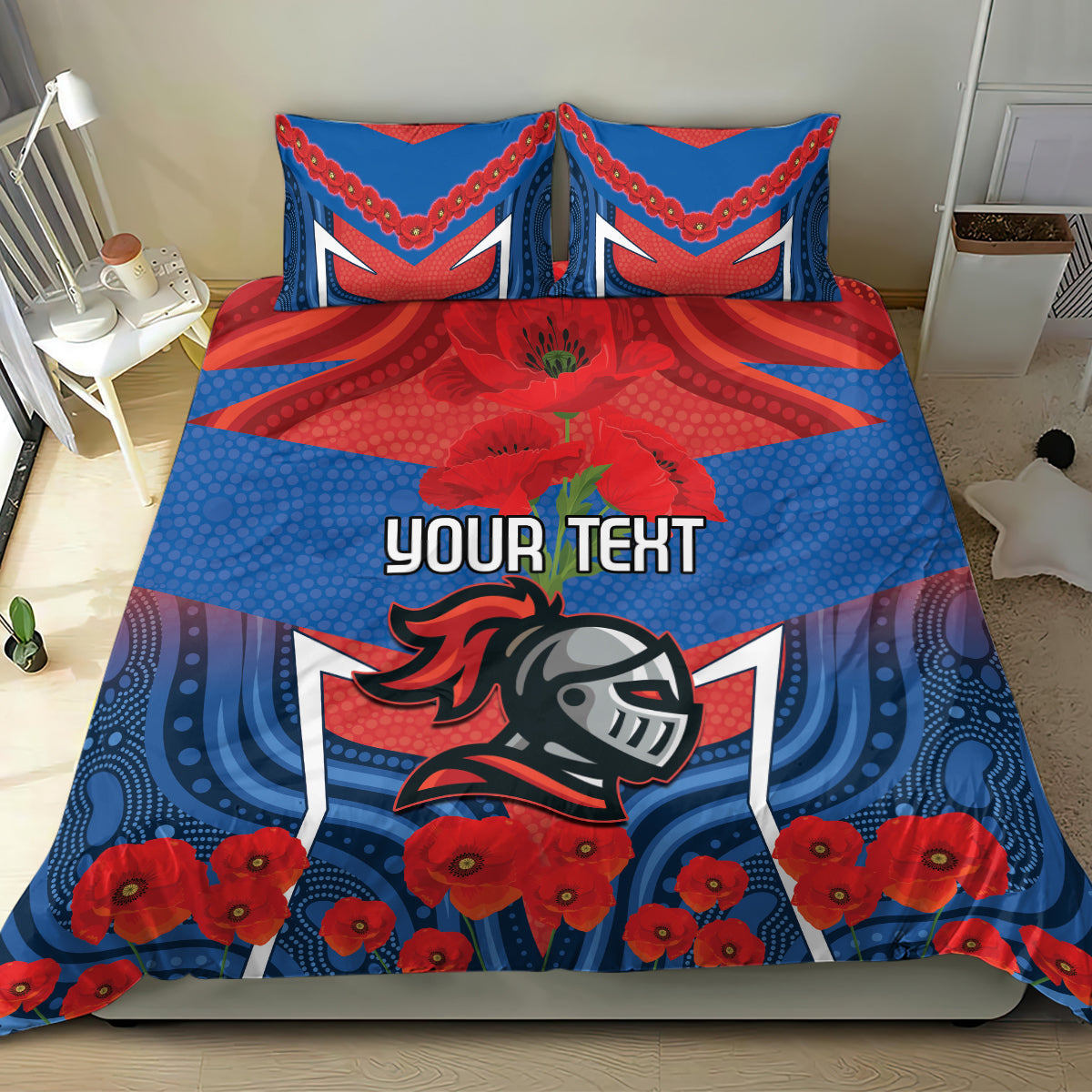 Custom Knights Rugby ANZAC Bedding Set Novocastrians Gallipoli Soldier With Aboriginal Art - Vibe Hoodie Shop