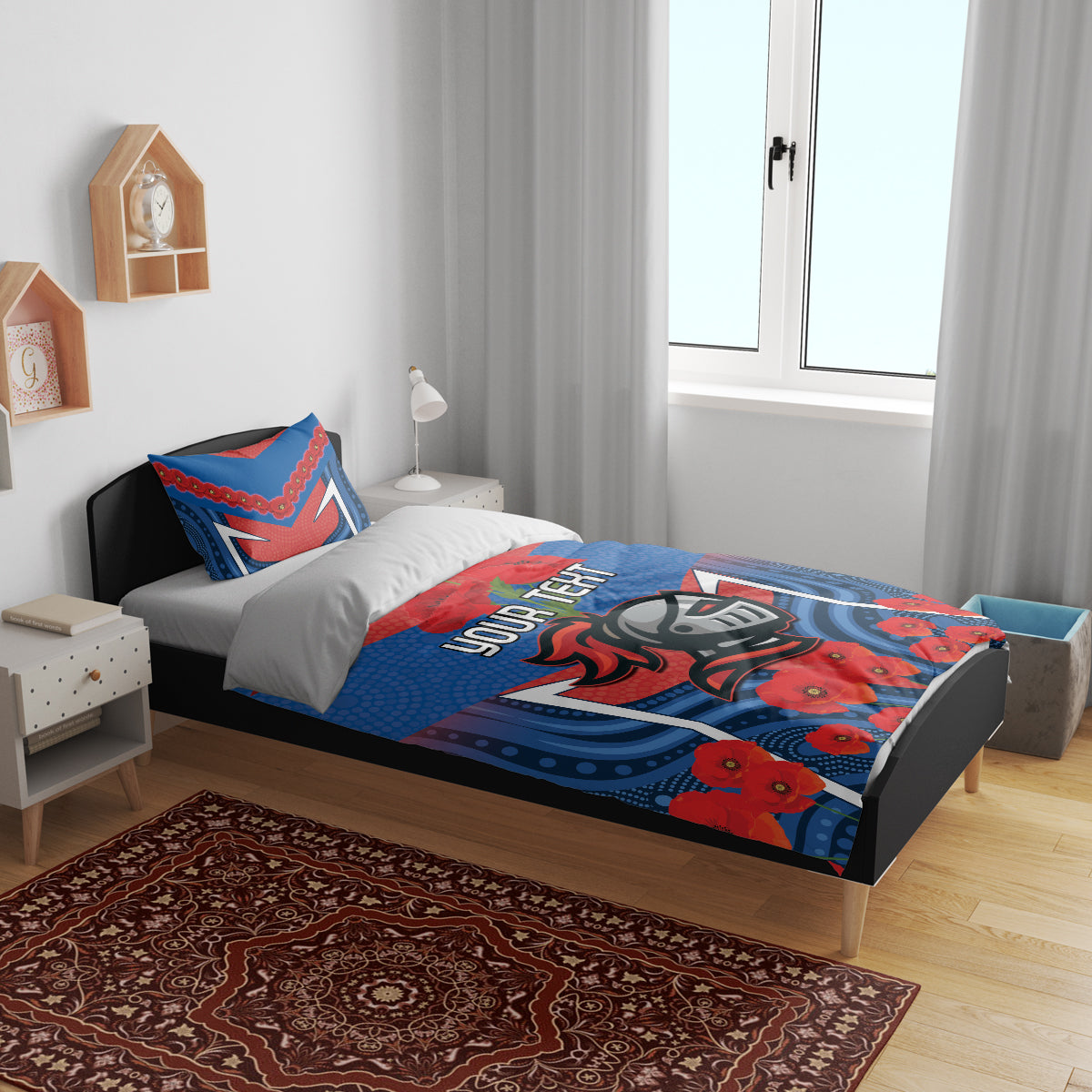 Custom Knights Rugby ANZAC Bedding Set Novocastrians Gallipoli Soldier With Aboriginal Art - Vibe Hoodie Shop