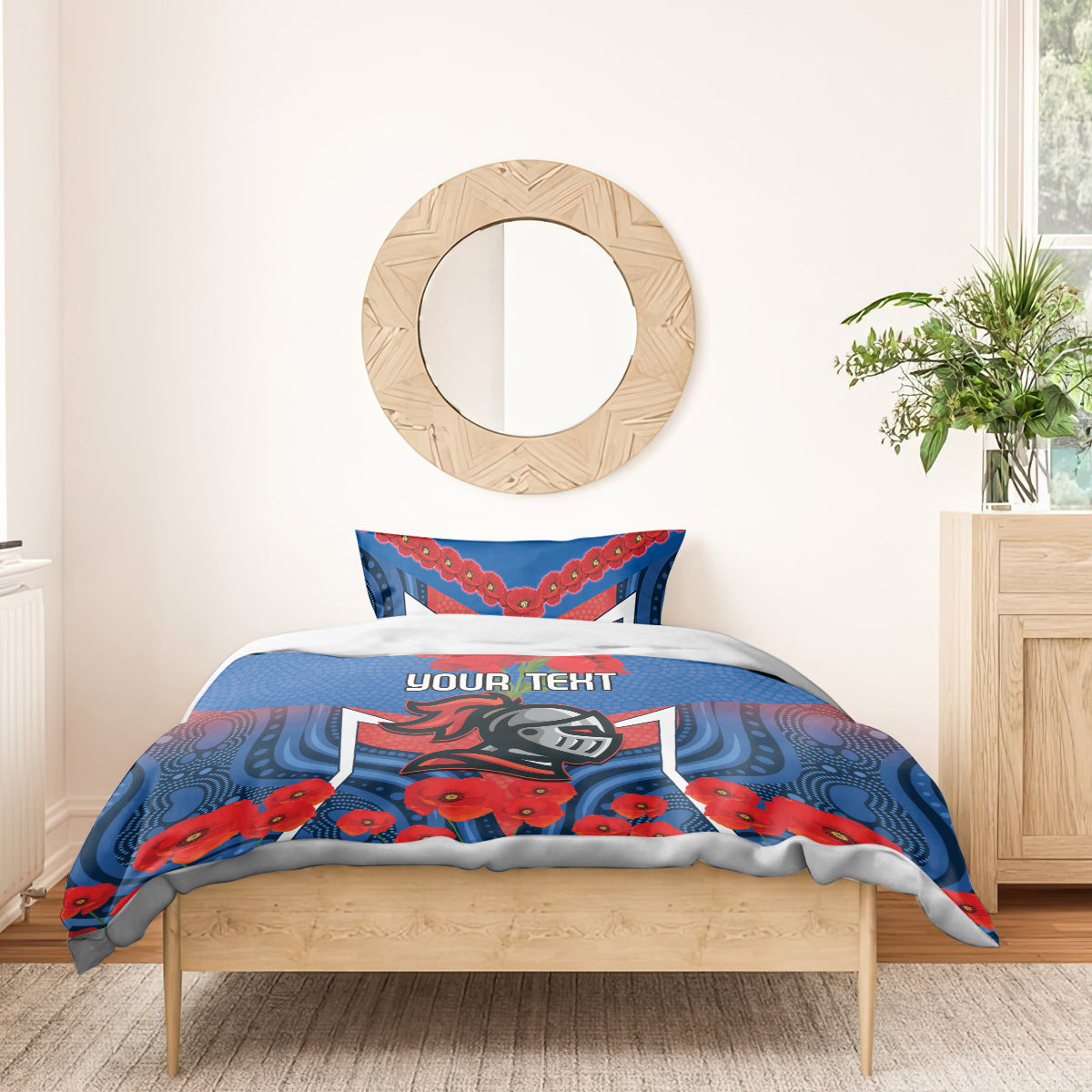 Custom Knights Rugby ANZAC Bedding Set Novocastrians Gallipoli Soldier With Aboriginal Art - Vibe Hoodie Shop