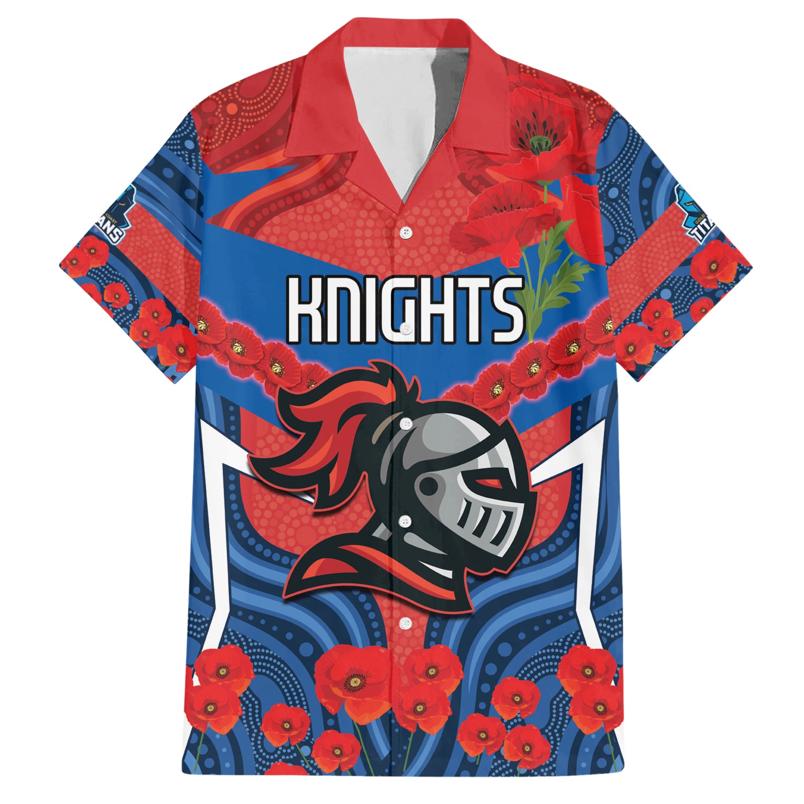 Custom Knights Rugby ANZAC Hawaiian Shirt Novocastrians Gallipoli Soldier With Aboriginal Art - Vibe Hoodie Shop