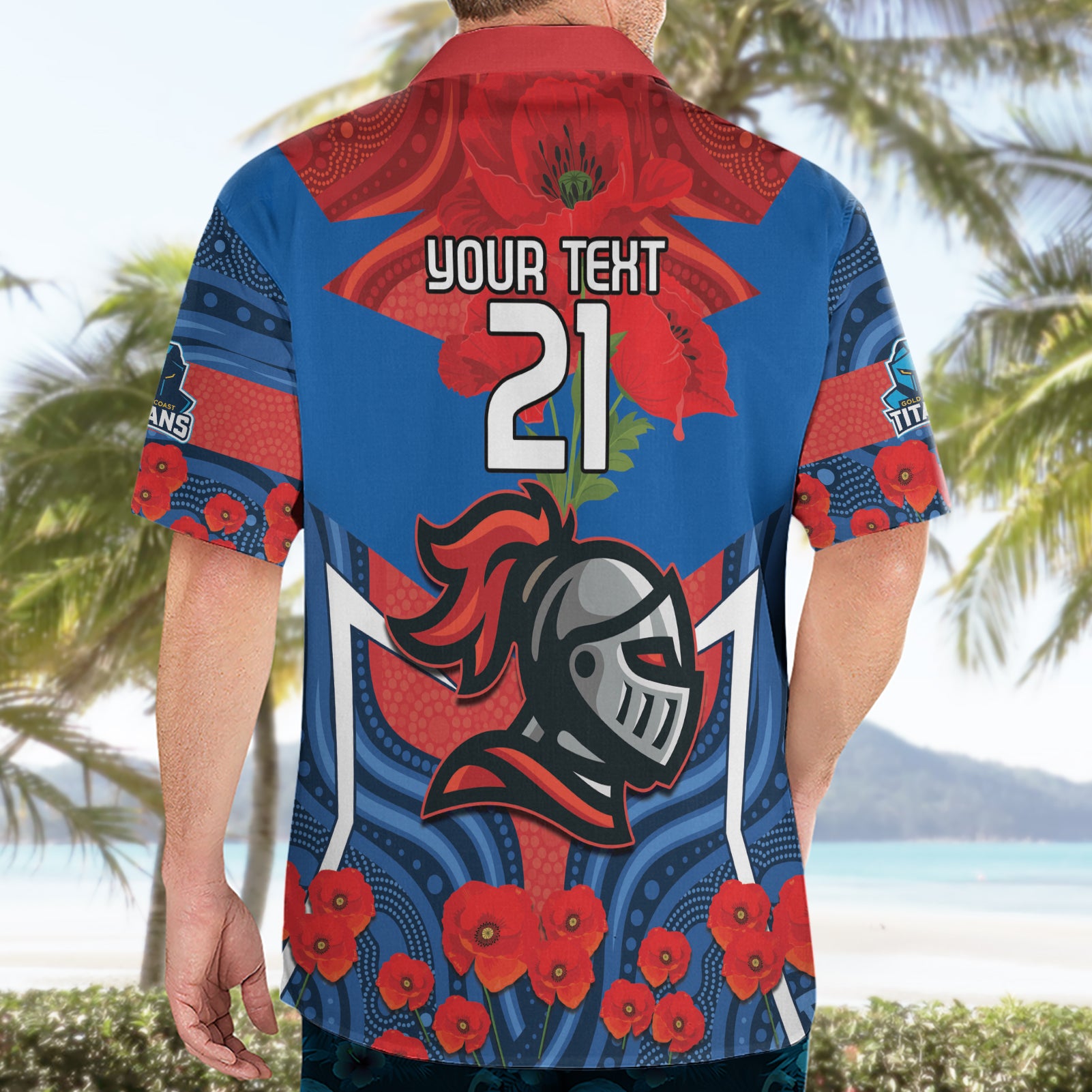 Custom Knights Rugby ANZAC Hawaiian Shirt Novocastrians Gallipoli Soldier With Aboriginal Art - Vibe Hoodie Shop