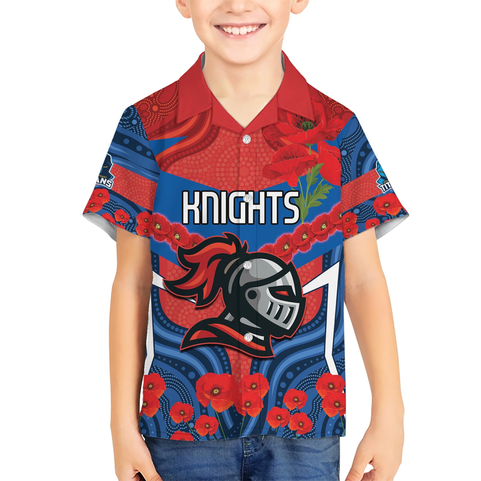 Custom Knights Rugby ANZAC Hawaiian Shirt Novocastrians Gallipoli Soldier With Aboriginal Art - Vibe Hoodie Shop