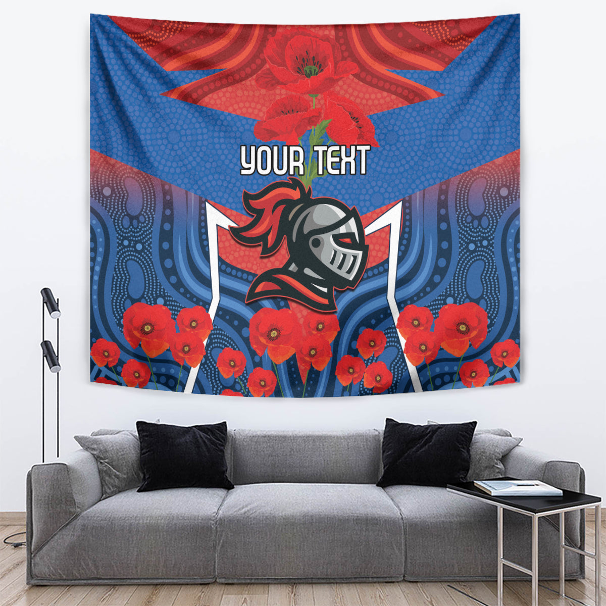 Custom Knights Rugby ANZAC Tapestry Novocastrians Gallipoli Soldier With Aboriginal Art - Vibe Hoodie Shop