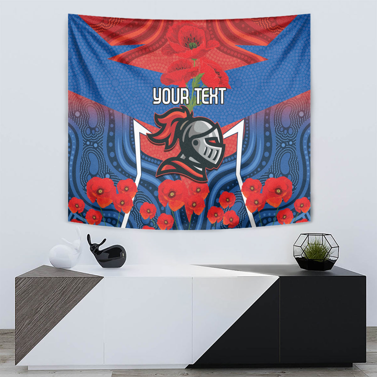 Custom Knights Rugby ANZAC Tapestry Novocastrians Gallipoli Soldier With Aboriginal Art - Vibe Hoodie Shop