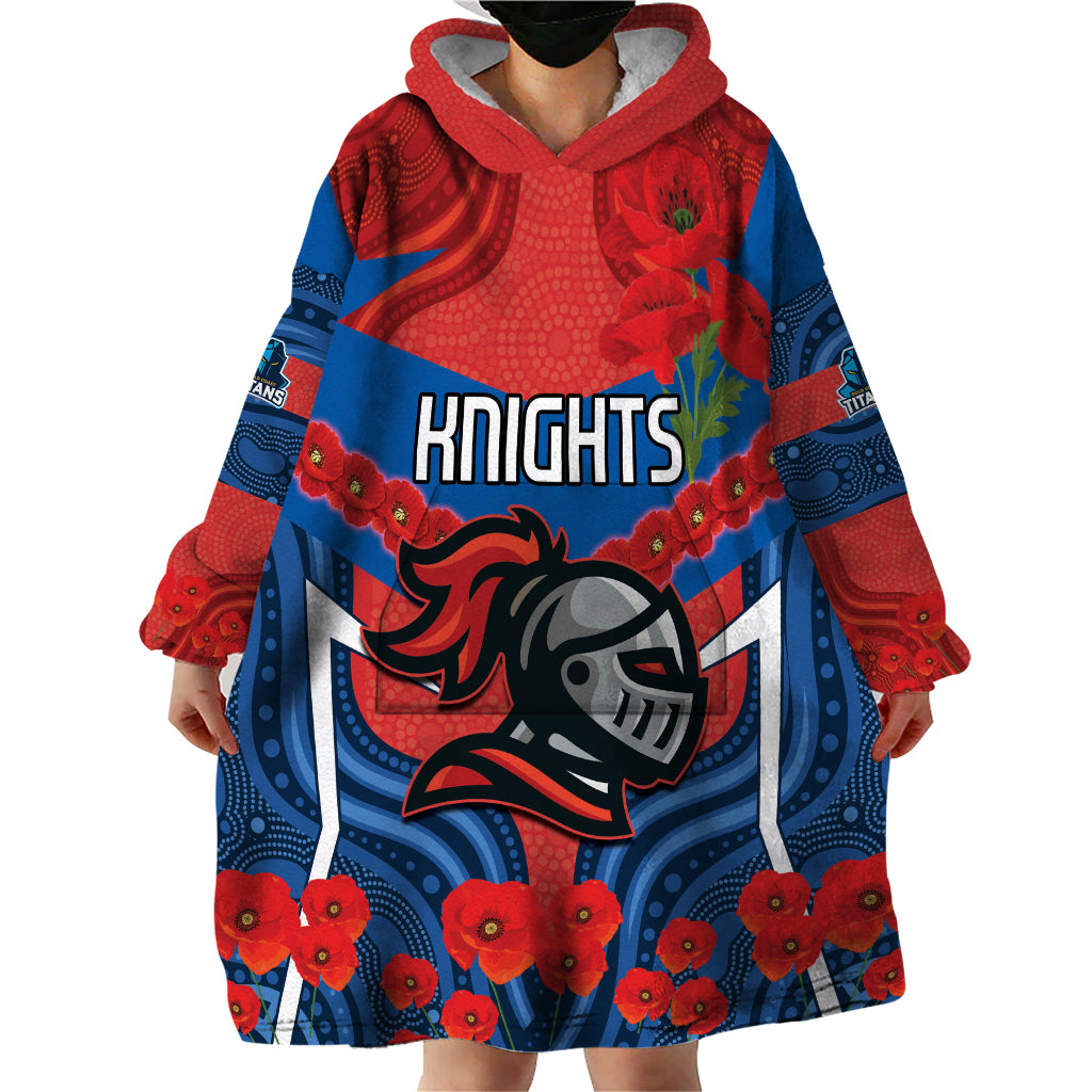 Custom Knights Rugby ANZAC Wearable Blanket Hoodie Novocastrians Gallipoli Soldier With Aboriginal Art - Vibe Hoodie Shop