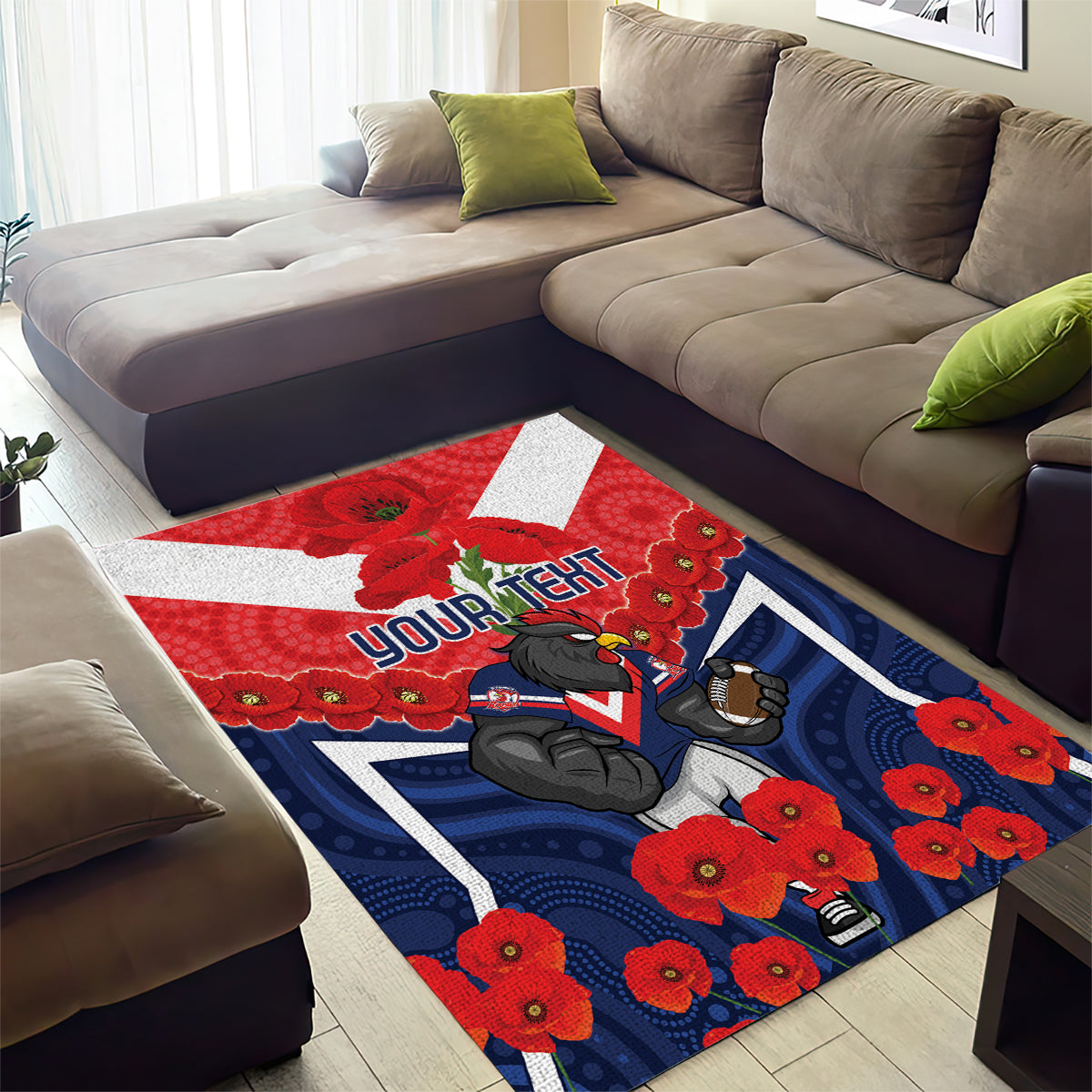 Custom Roosters Rugby ANZAC Area Rug Sydney Gallipoli Soldier With Aboriginal Art - Vibe Hoodie Shop