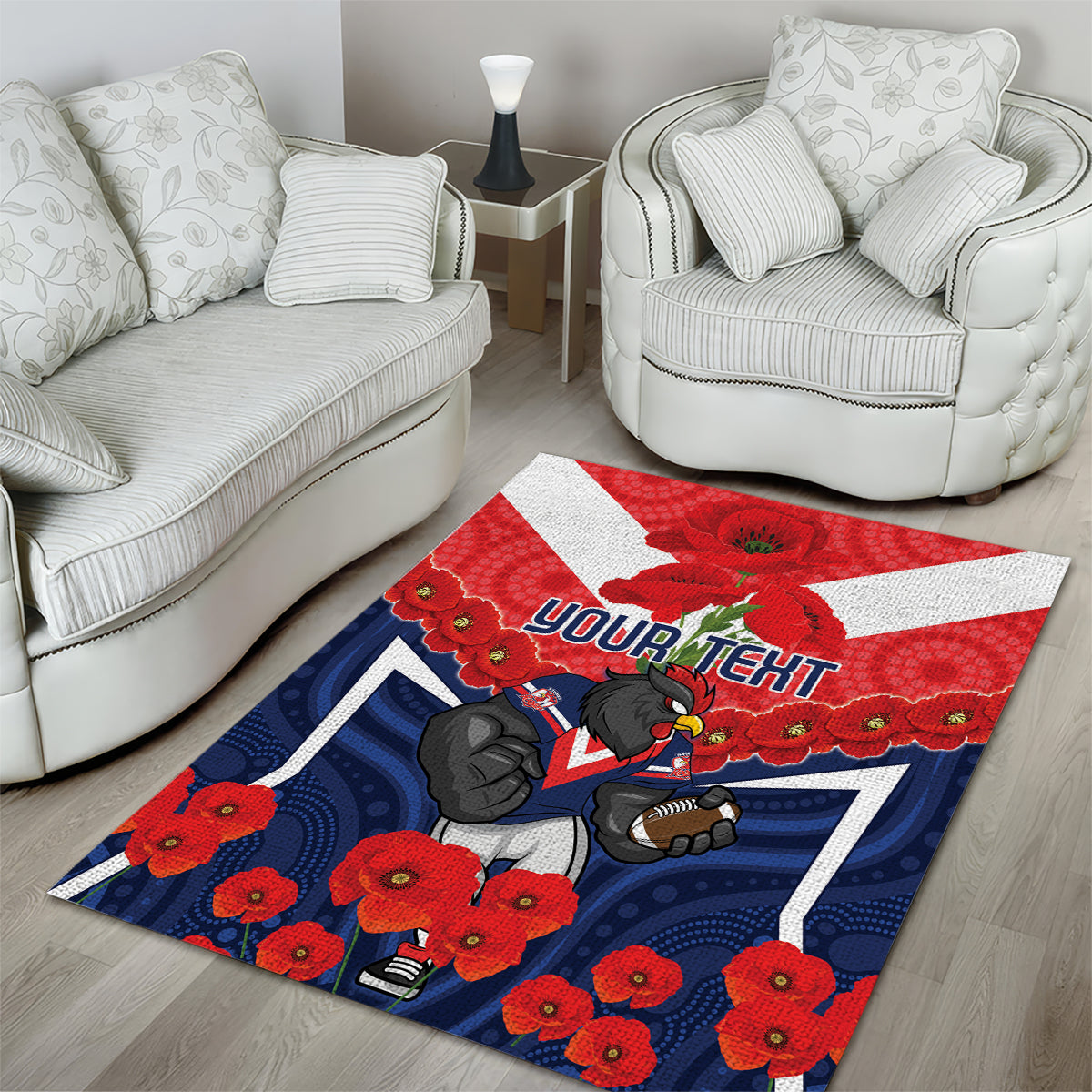 Custom Roosters Rugby ANZAC Area Rug Sydney Gallipoli Soldier With Aboriginal Art - Vibe Hoodie Shop