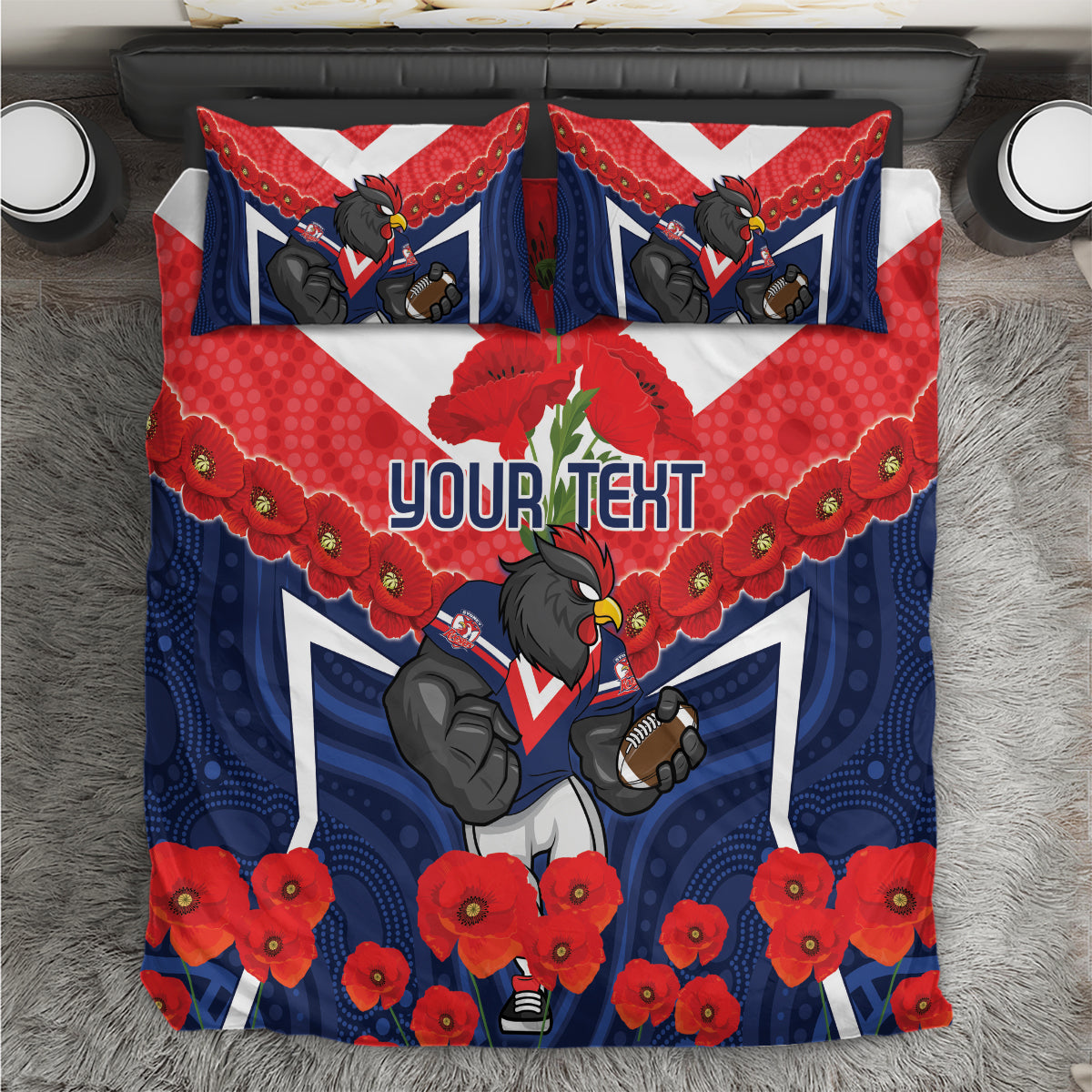 Custom Roosters Rugby ANZAC Bedding Set Sydney Gallipoli Soldier With Aboriginal Art - Vibe Hoodie Shop