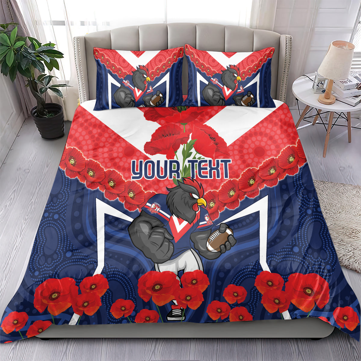 Custom Roosters Rugby ANZAC Bedding Set Sydney Gallipoli Soldier With Aboriginal Art - Vibe Hoodie Shop