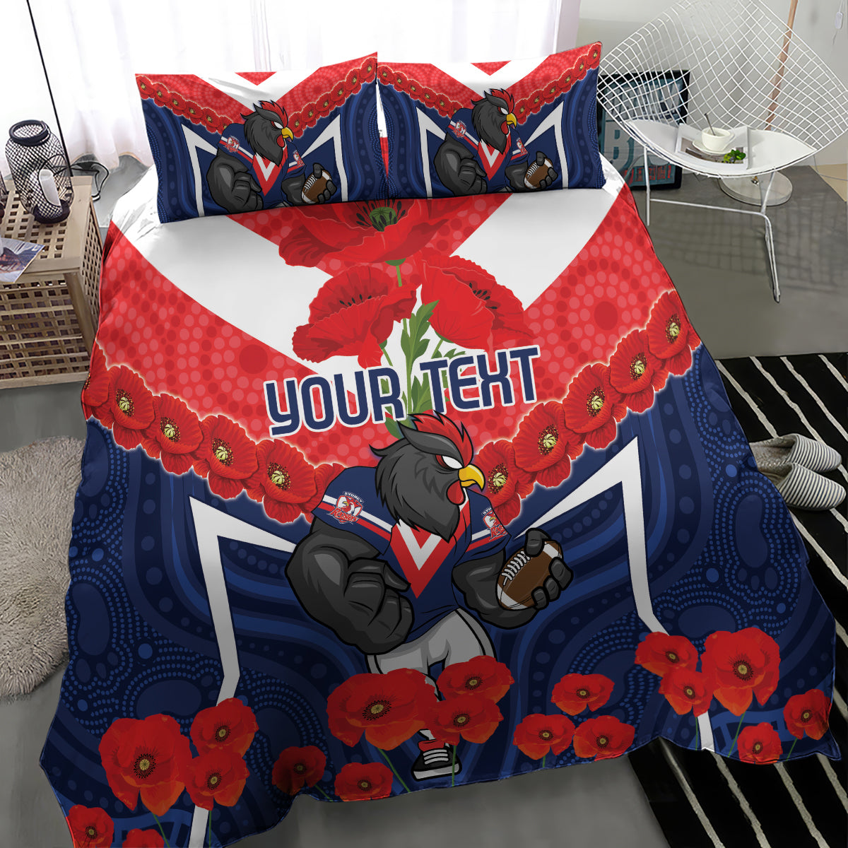 Custom Roosters Rugby ANZAC Bedding Set Sydney Gallipoli Soldier With Aboriginal Art - Vibe Hoodie Shop