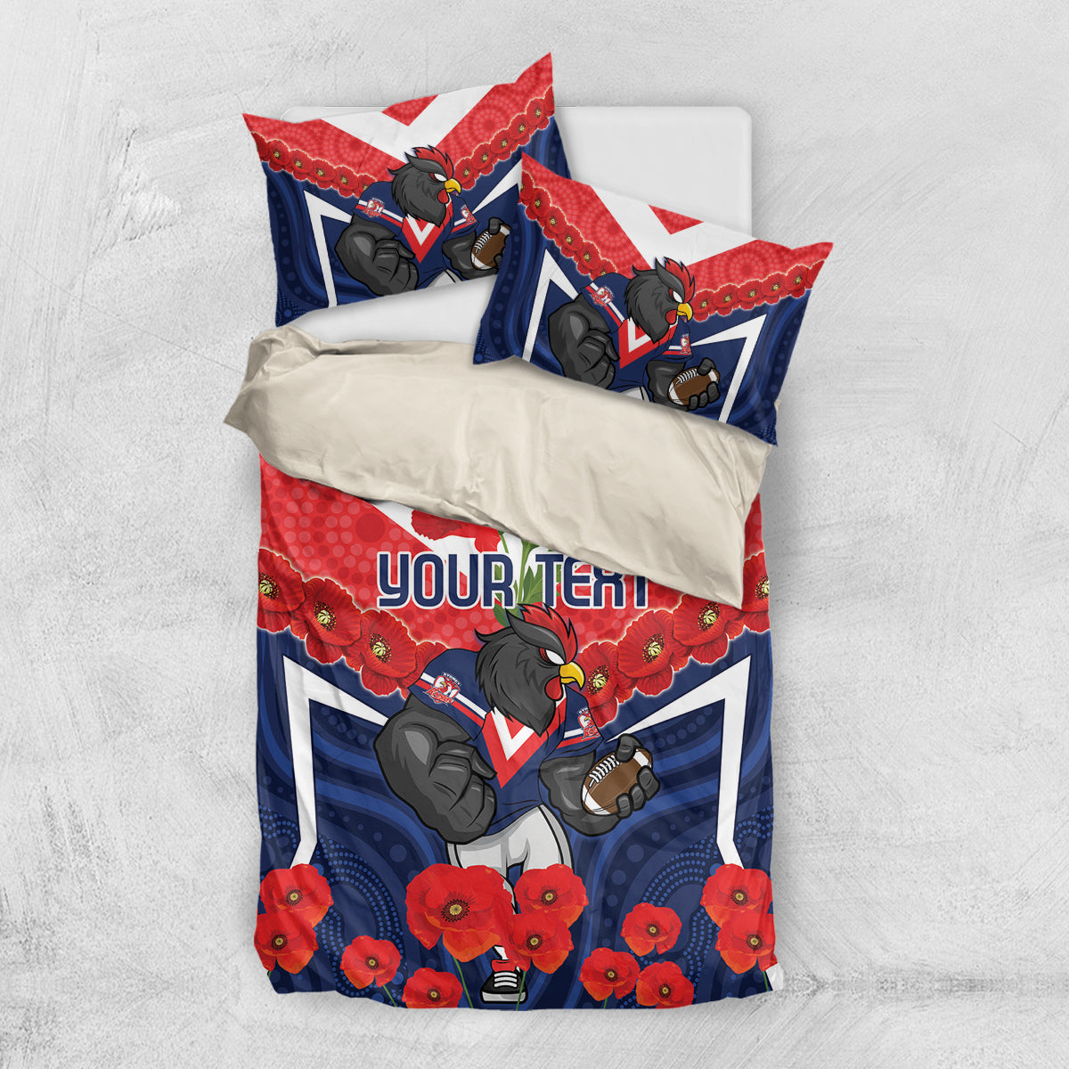 Custom Roosters Rugby ANZAC Bedding Set Sydney Gallipoli Soldier With Aboriginal Art - Vibe Hoodie Shop