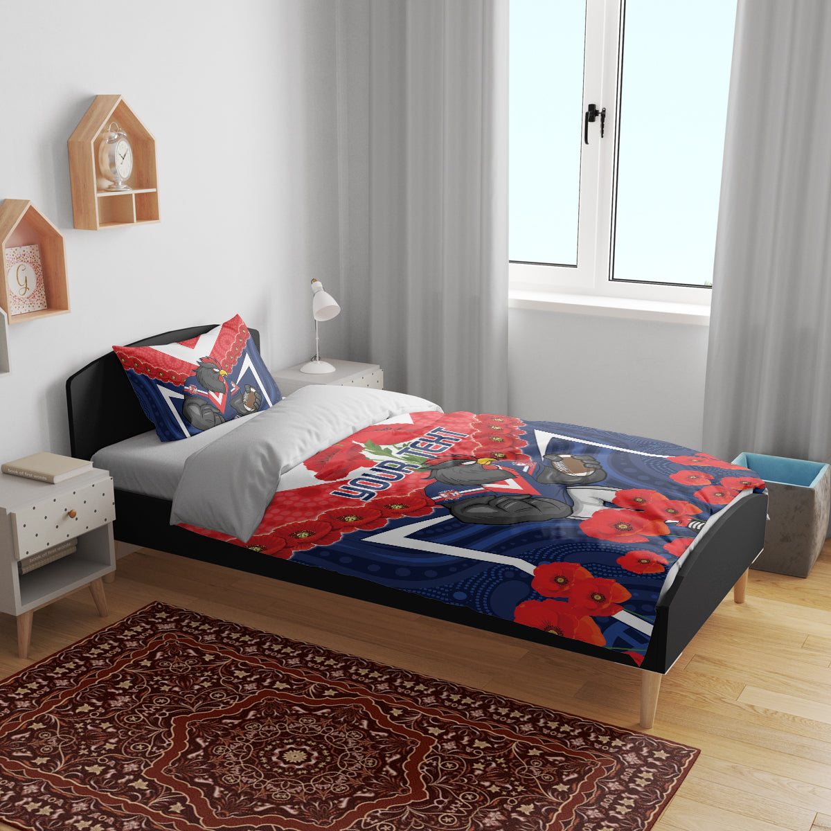 Custom Roosters Rugby ANZAC Bedding Set Sydney Gallipoli Soldier With Aboriginal Art - Vibe Hoodie Shop