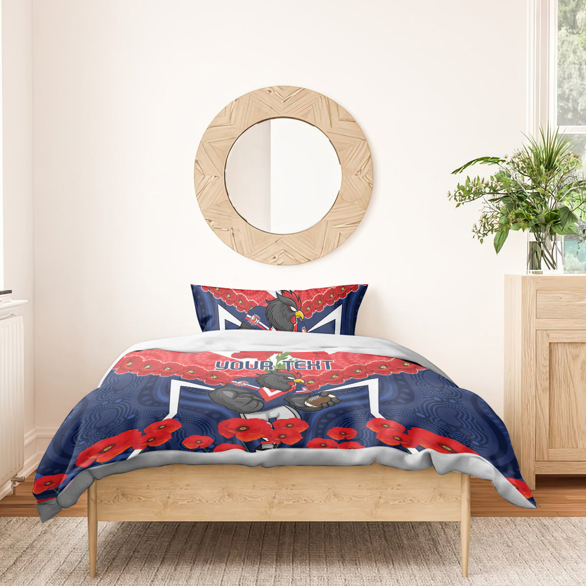 Custom Roosters Rugby ANZAC Bedding Set Sydney Gallipoli Soldier With Aboriginal Art - Vibe Hoodie Shop