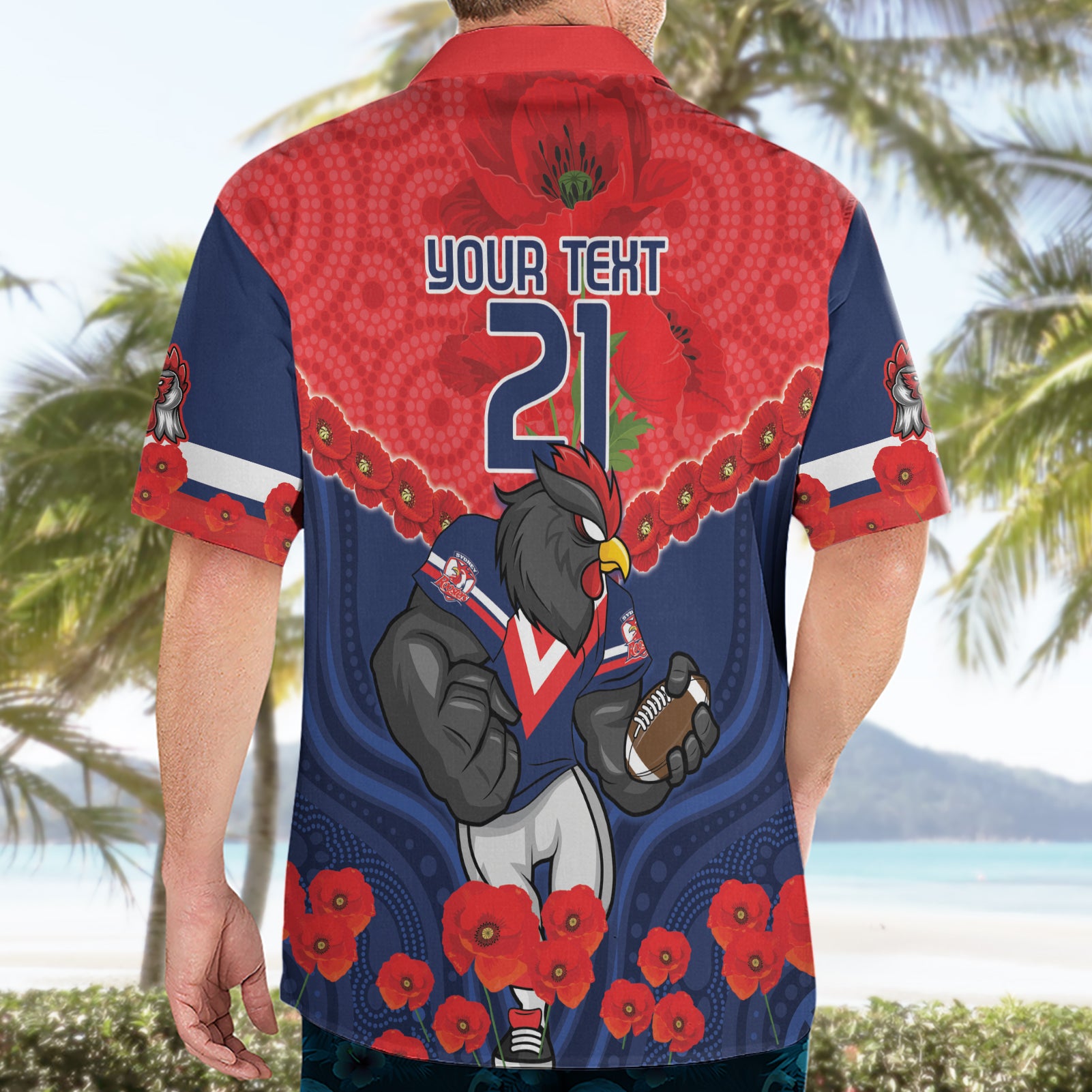 Custom Roosters Rugby ANZAC Hawaiian Shirt Sydney Gallipoli Soldier With Aboriginal Art - Vibe Hoodie Shop