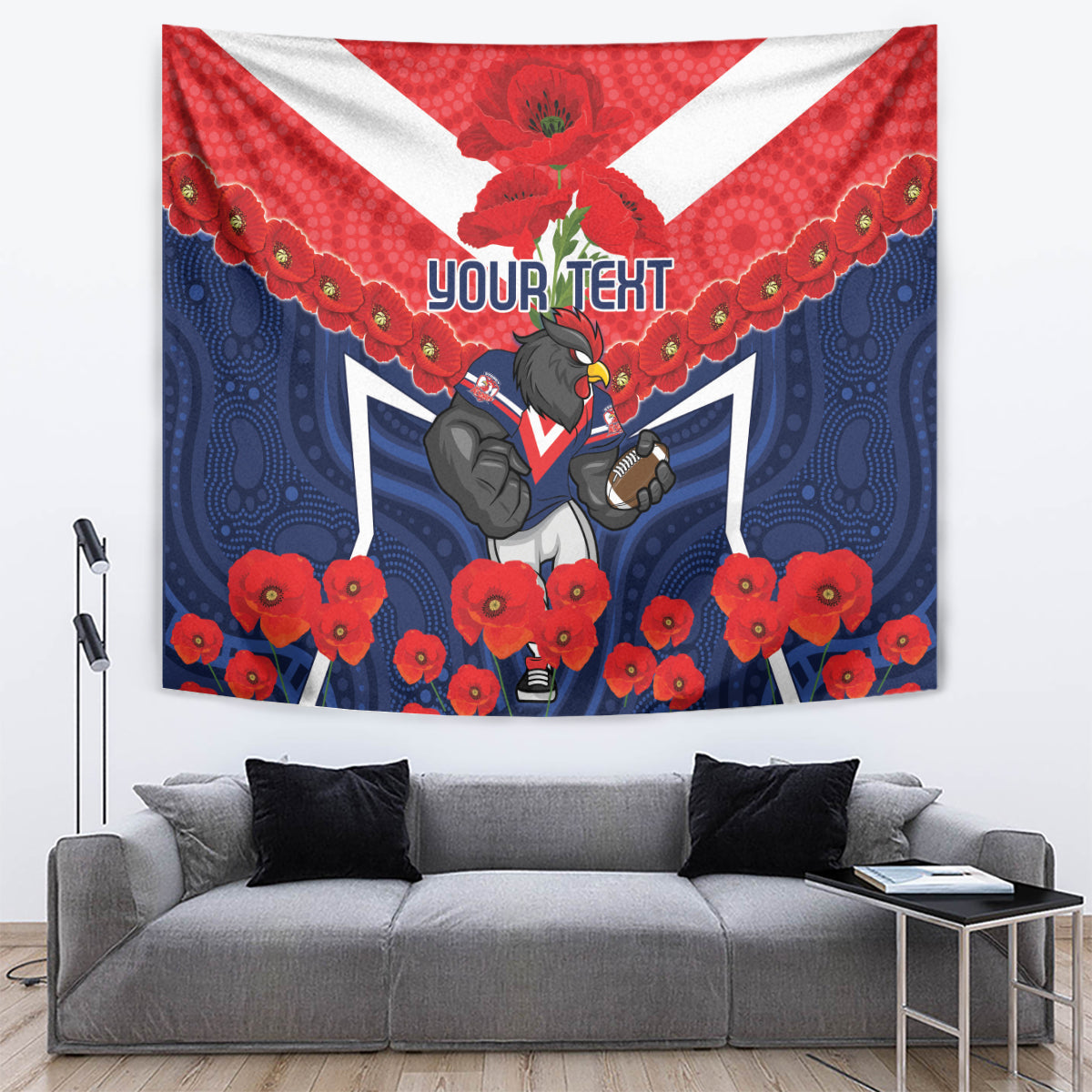 Custom Roosters Rugby ANZAC Tapestry Sydney Gallipoli Soldier With Aboriginal Art - Vibe Hoodie Shop